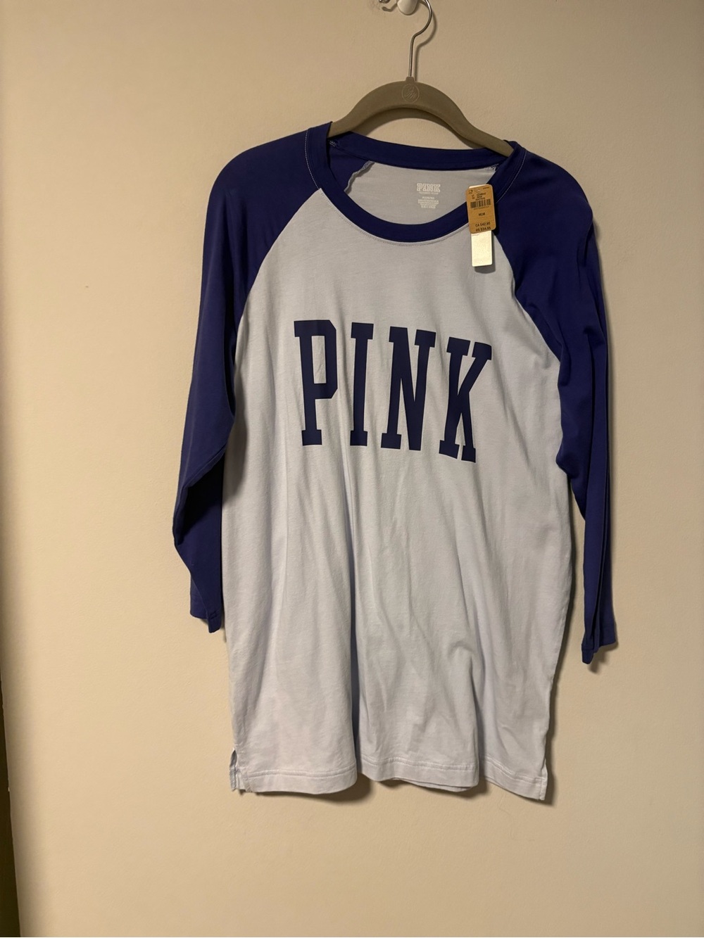 NWT Pink Victoria Secret 3/4 Sleeve Campus Tee Medium